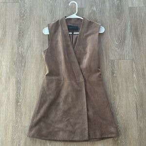 BCBGMaxAzria Brown Suede-Look Sleeveless Wrap Dress